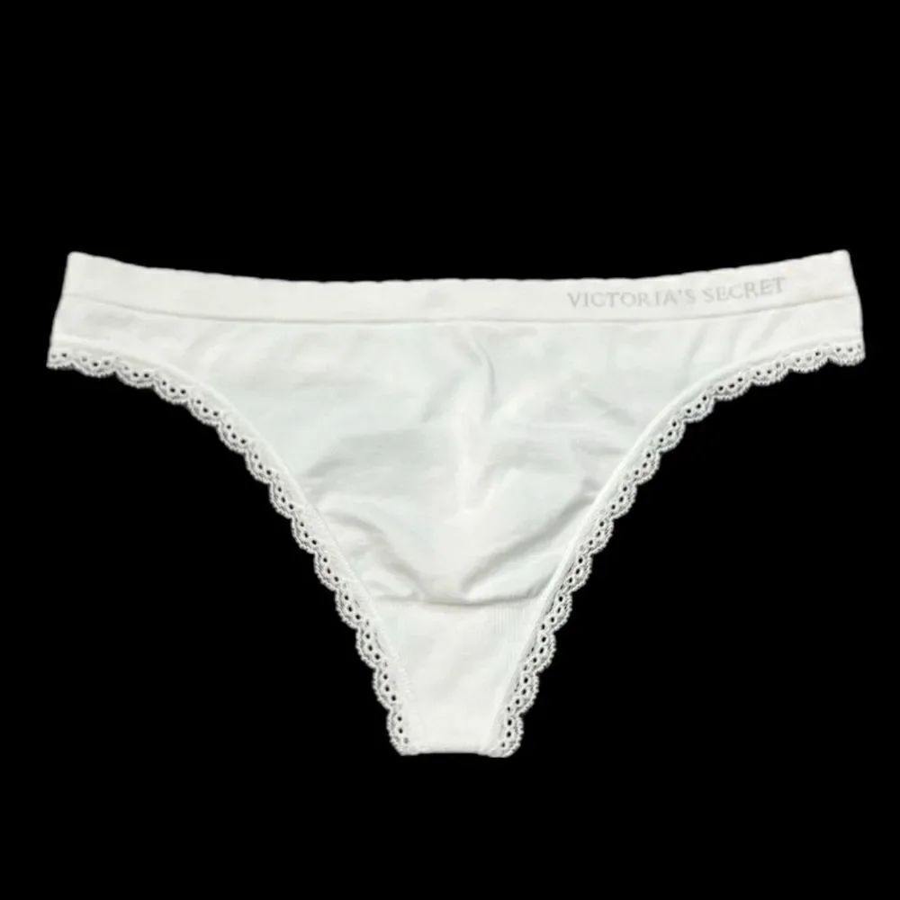 Victoria’s Secret Supersoft Seamless lace trim thong panty White Large
